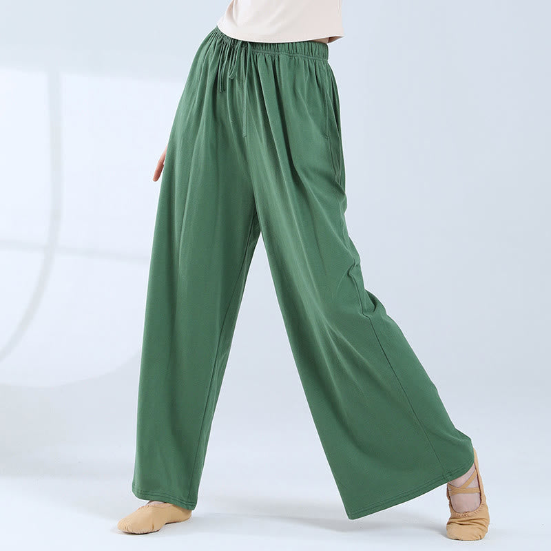 Pantalones de pierna ancha con cordón de algodón sueltos con Buddha Stones para danza de yoga con bolsillos - Verde - US6，UK/AU10，EU38 (XL) - image 0