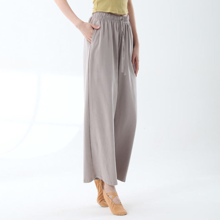 Pantalones de pierna ancha con cordón de algodón sueltos con Buddha Stones para danza de yoga con bolsillos