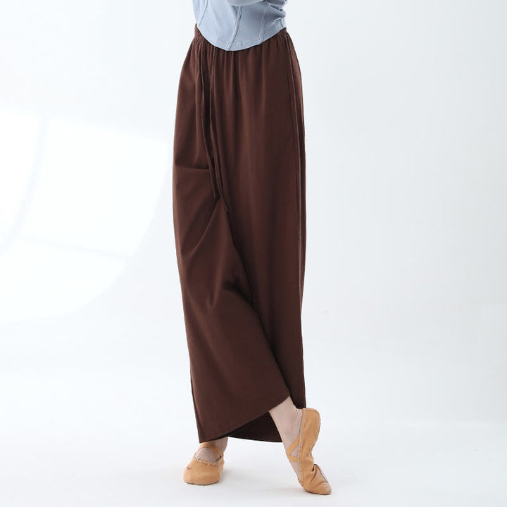 Pantalones de pierna ancha con cordón de algodón sueltos con Buddha Stones para danza de yoga con bolsillos - Marrón - US6，UK/AU10，EU38 (XL) - image 8
