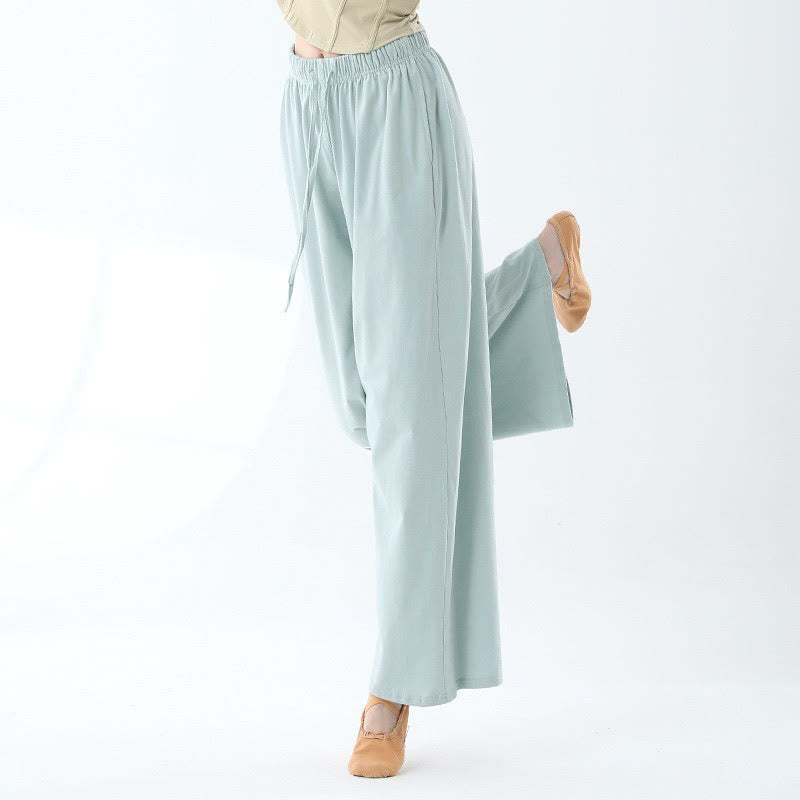 Pantalones de pierna ancha con cordón de algodón sueltos con Buddha Stones para danza de yoga con bolsillos