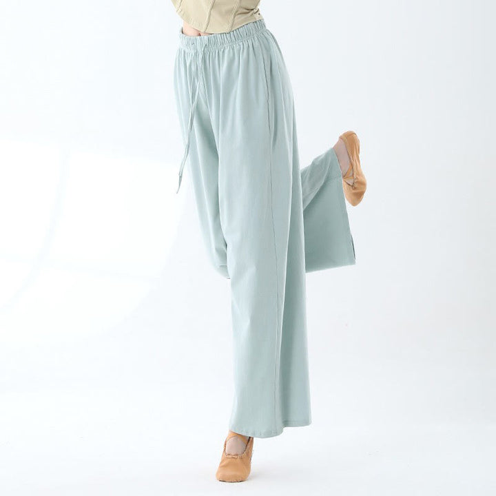 Pantalones de pierna ancha con cordón de algodón sueltos con Buddha Stones para danza de yoga con bolsillos
