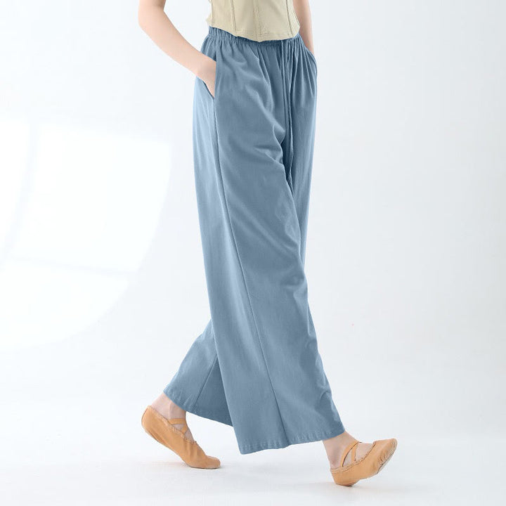 Pantalones de pierna ancha con cordón de algodón sueltos con Buddha Stones para danza de yoga con bolsillos
