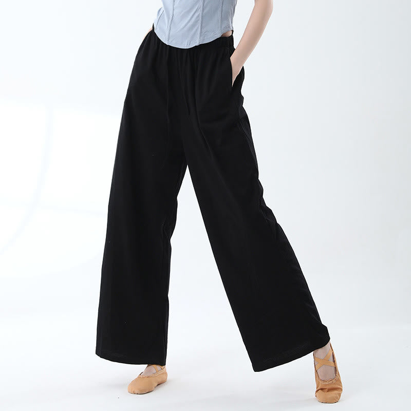 Pantalones de pierna ancha con cordón de algodón sueltos con Buddha Stones para danza de yoga con bolsillos