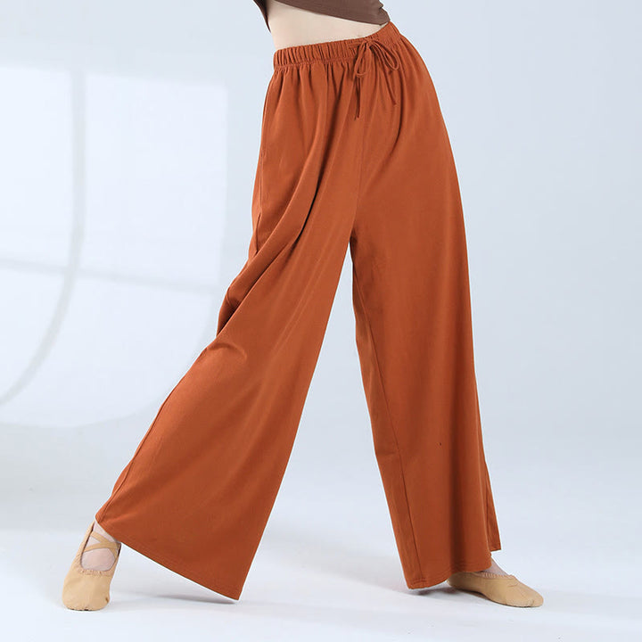 Pantalones de pierna ancha con cordón de algodón sueltos con Buddha Stones para danza de yoga con bolsillos