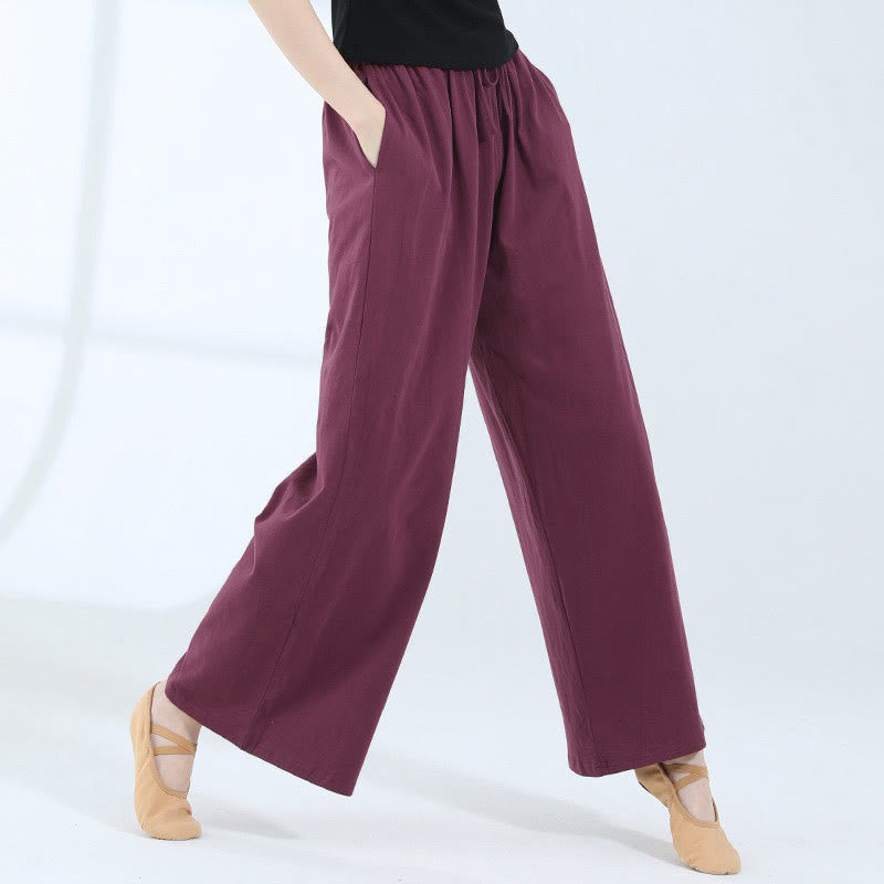 Pantalones de pierna ancha con cordón de algodón sueltos con Buddha Stones para danza de yoga con bolsillos