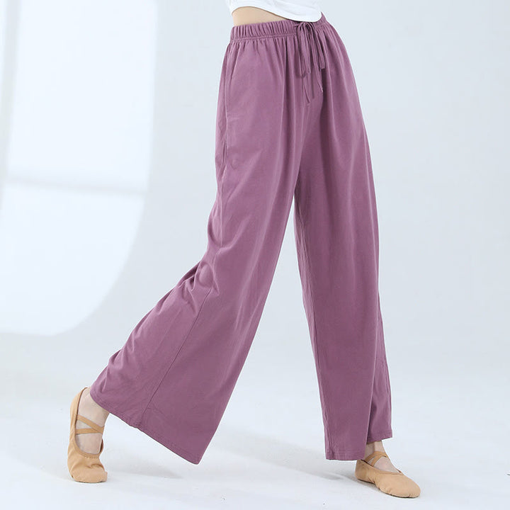 Pantalones de pierna ancha con cordón de algodón sueltos con Buddha Stones para danza de yoga con bolsillos - Púrpura - US6，UK/AU10，EU38 (XL) - image 28