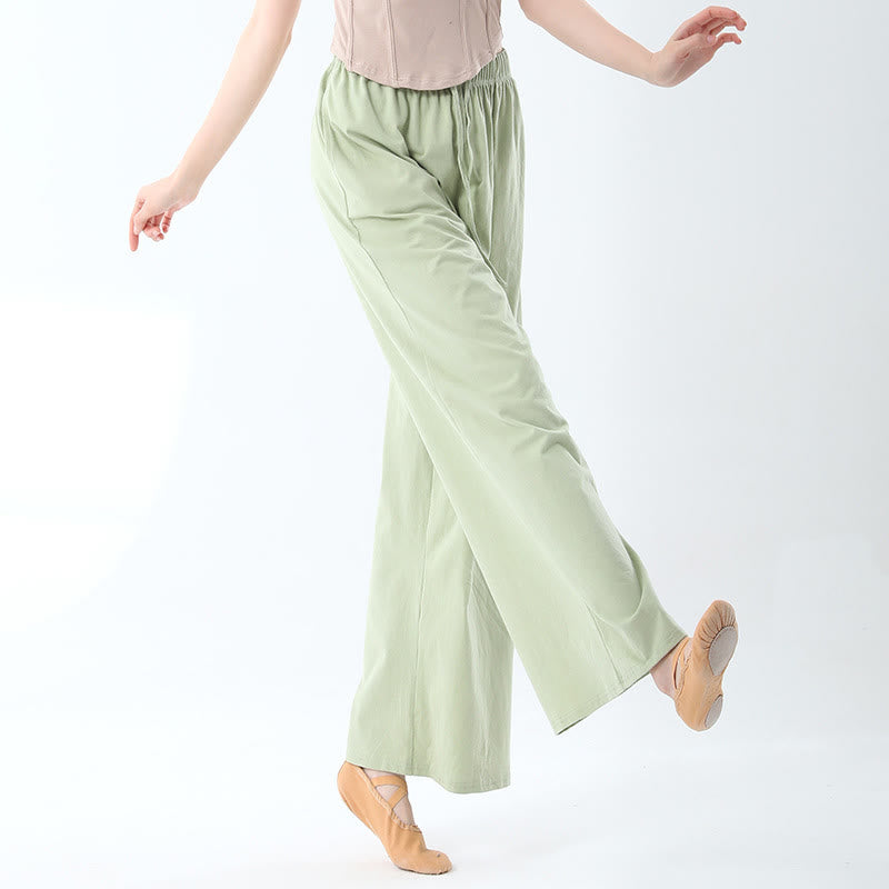 Pantalones de pierna ancha con cordón de algodón sueltos con Buddha Stones para danza de yoga con bolsillos