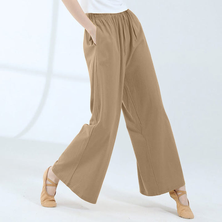 Pantalones de pierna ancha con cordón de algodón sueltos con Buddha Stones para danza de yoga con bolsillos