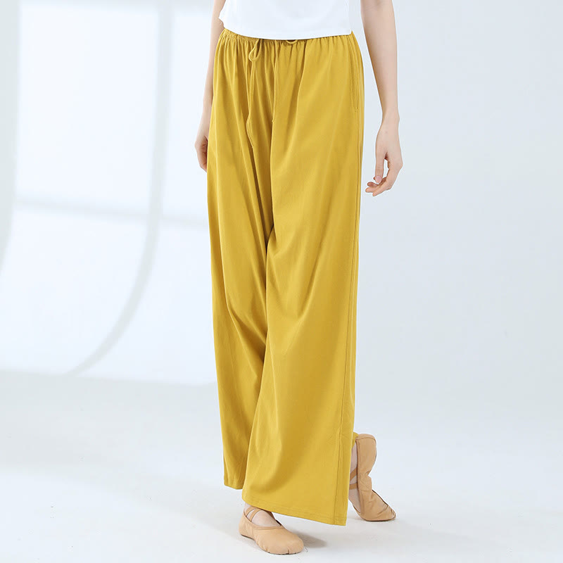 Pantalones de pierna ancha con cordón de algodón sueltos con Buddha Stones para danza de yoga con bolsillos
