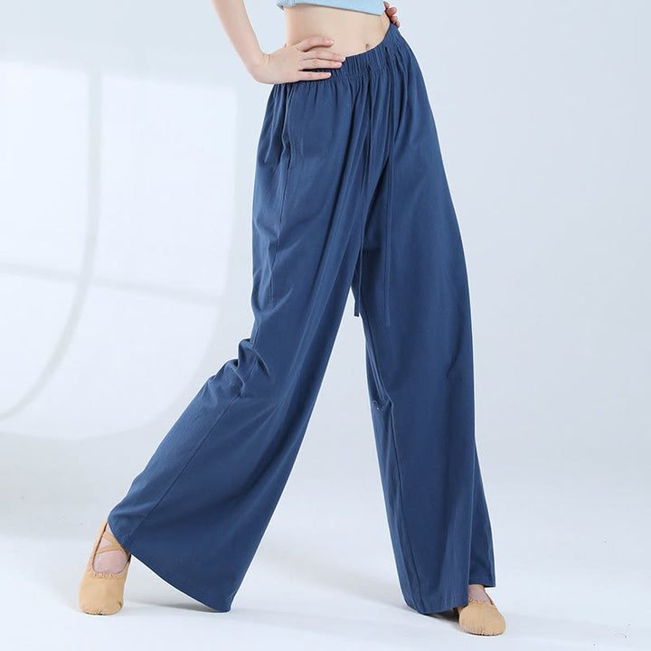 Pantalones de pierna ancha con cordón de algodón sueltos con Buddha Stones para danza de yoga con bolsillos
