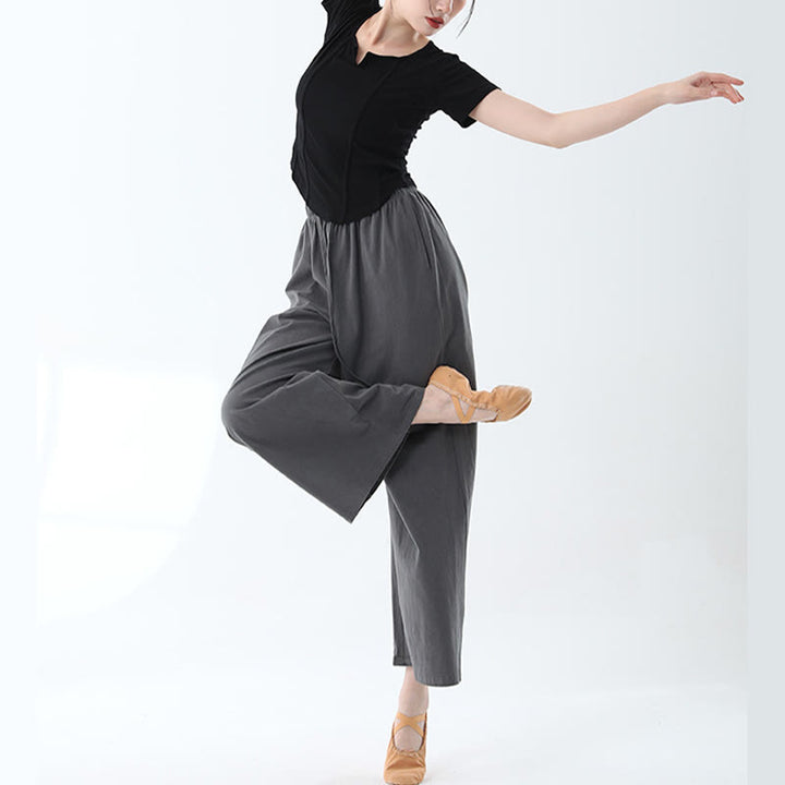 Pantalones de pierna ancha con cordón de algodón sueltos con Buddha Stones para danza de yoga con bolsillos
