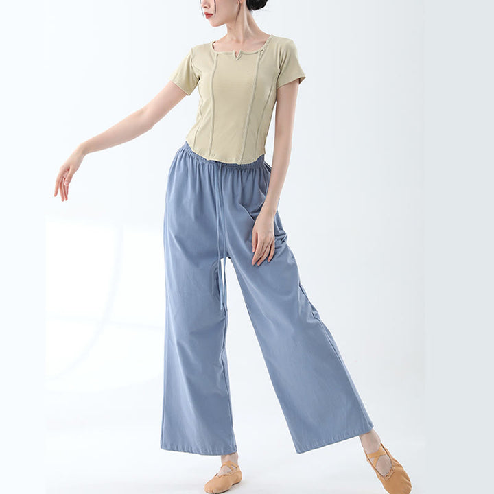 Pantalones de pierna ancha con cordón de algodón sueltos con Buddha Stones para danza de yoga con bolsillos