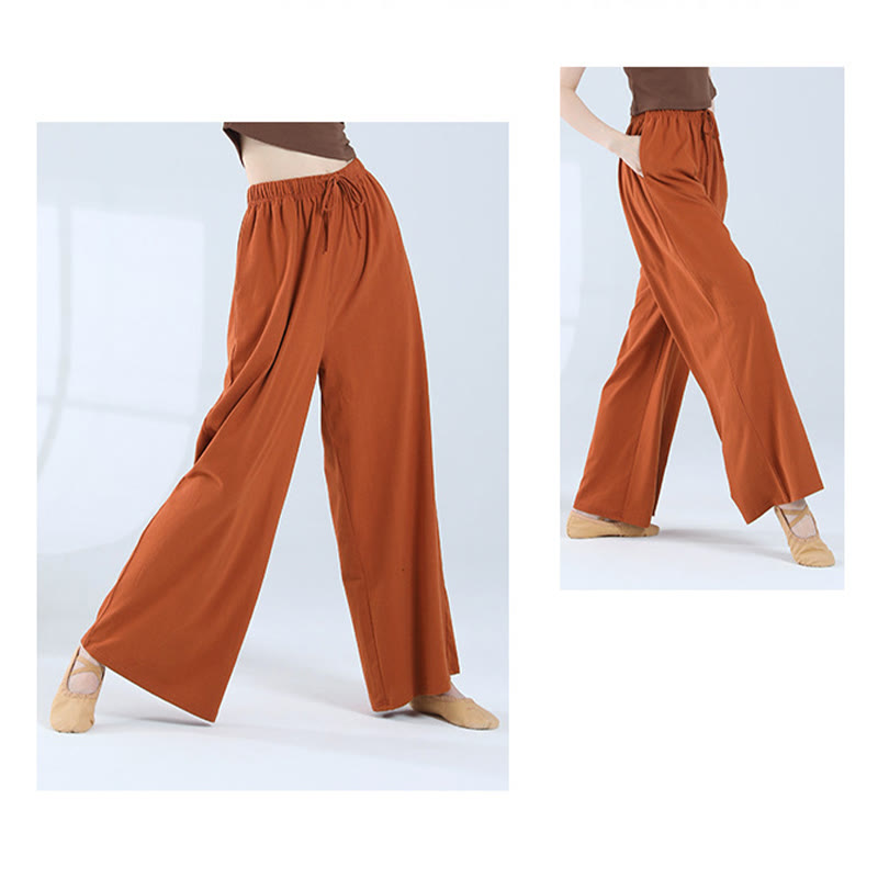 Pantalones de pierna ancha con cordón de algodón sueltos con Buddha Stones para danza de yoga con bolsillos