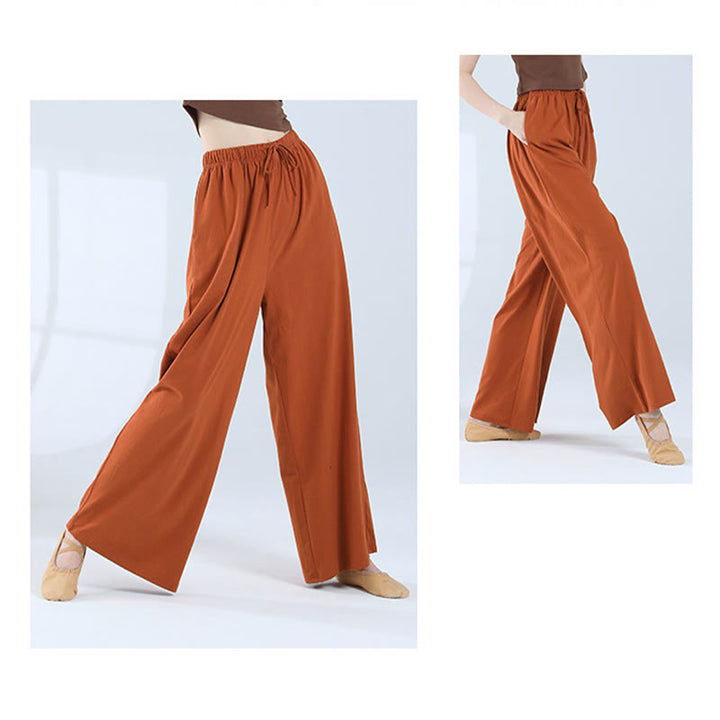 Pantalones de pierna ancha con cordón de algodón sueltos con Buddha Stones para danza de yoga con bolsillos