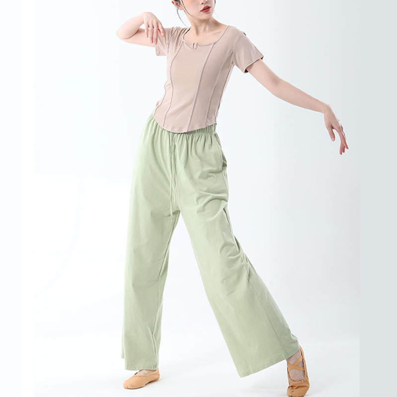 Pantalones de pierna ancha con cordón de algodón sueltos con Buddha Stones para danza de yoga con bolsillos
