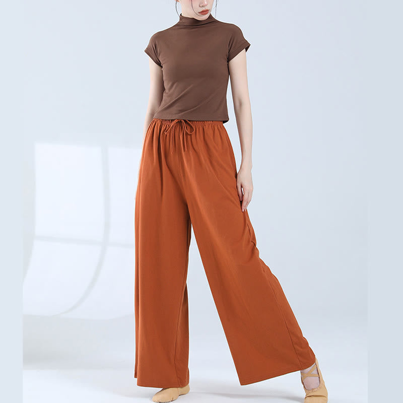 Pantalones de pierna ancha con cordón de algodón sueltos con Buddha Stones para danza de yoga con bolsillos