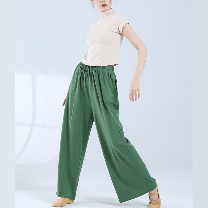 Pantalones de pierna ancha con cordón de algodón sueltos con Buddha Stones para danza de yoga con bolsillos