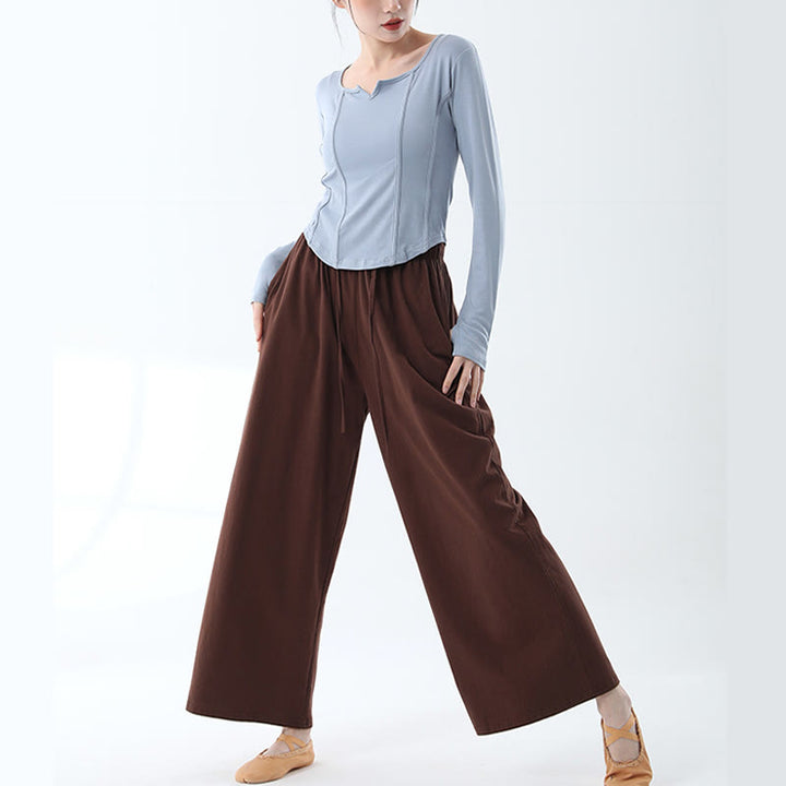 Pantalones de pierna ancha con cordón de algodón sueltos con Buddha Stones para danza de yoga con bolsillos