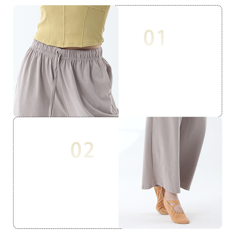 Pantalones de pierna ancha con cordón de algodón sueltos con Buddha Stones para danza de yoga con bolsillos