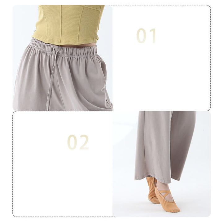 Pantalones de pierna ancha con cordón de algodón sueltos con Buddha Stones para danza de yoga con bolsillos
