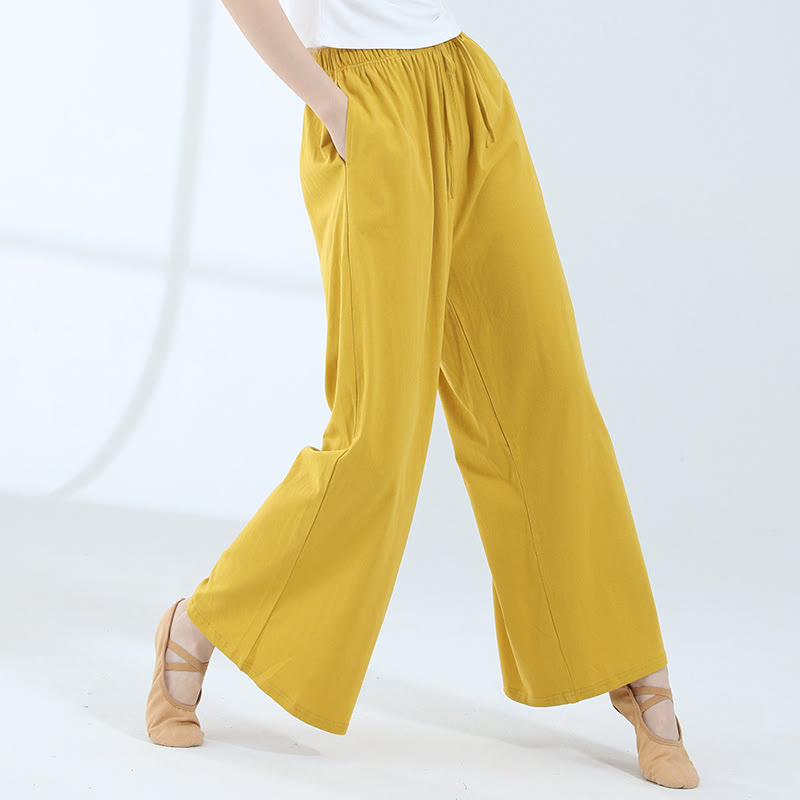 Pantalones de pierna ancha con cordón de algodón sueltos con Buddha Stones para danza de yoga con bolsillos