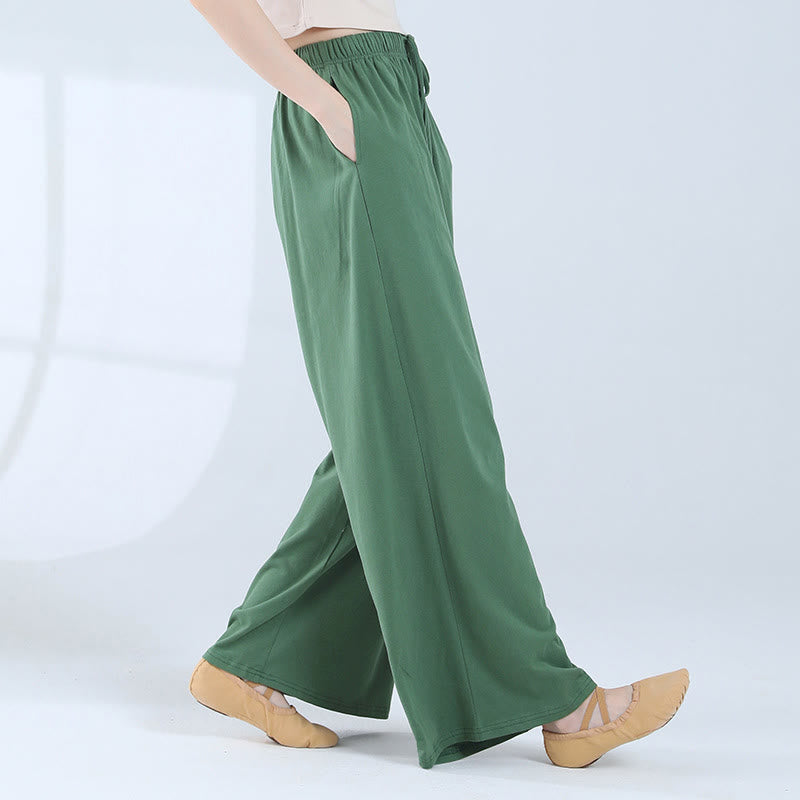 Pantalones de pierna ancha con cordón de algodón sueltos con Buddha Stones para danza de yoga con bolsillos