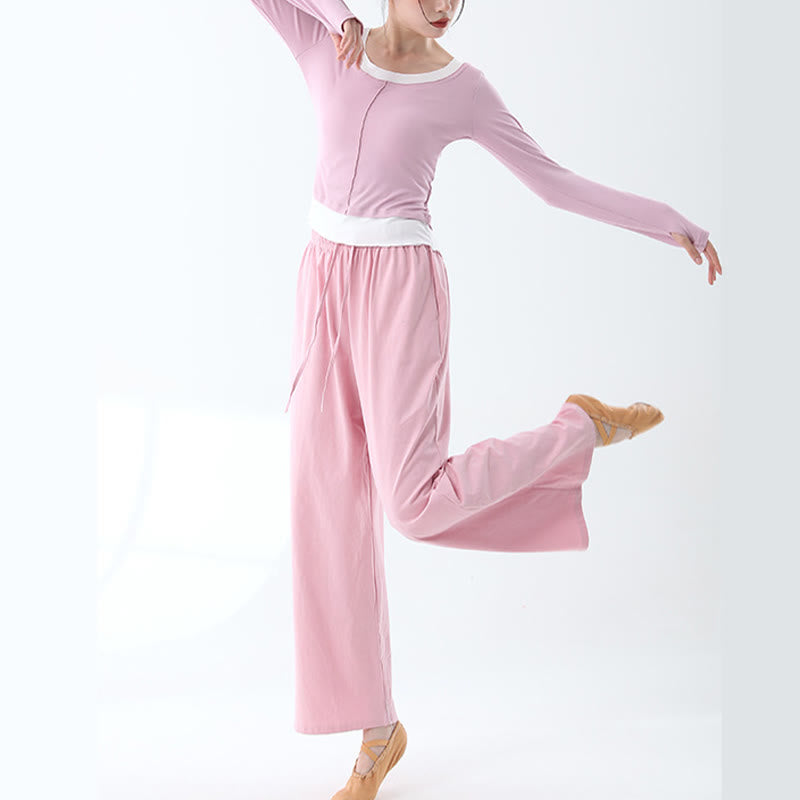 Pantalones de pierna ancha con cordón de algodón sueltos con Buddha Stones para danza de yoga con bolsillos