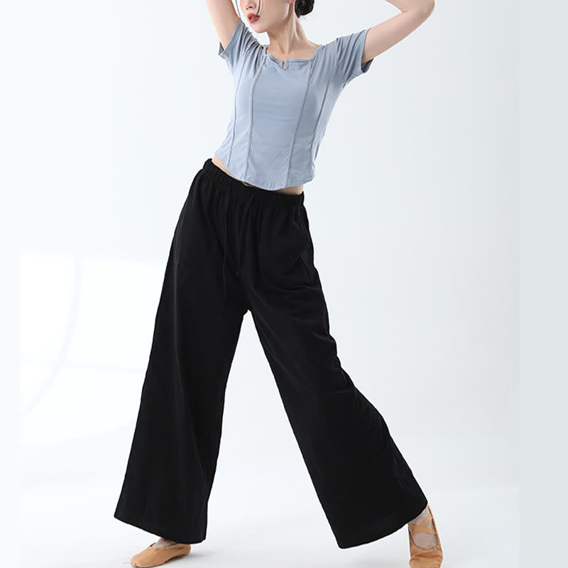 Pantalones de pierna ancha con cordón de algodón sueltos con Buddha Stones para danza de yoga con bolsillos