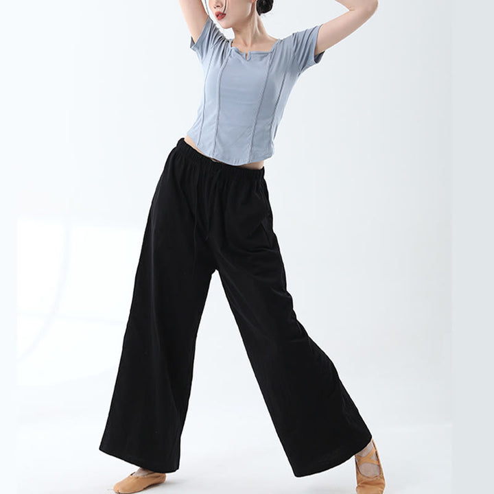 Pantalones de pierna ancha con cordón de algodón sueltos con Buddha Stones para danza de yoga con bolsillos