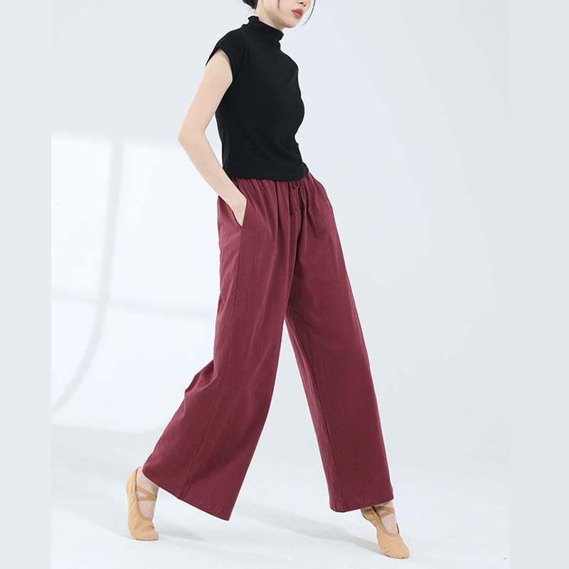 Pantalones de pierna ancha con cordón de algodón sueltos con Buddha Stones para danza de yoga con bolsillos