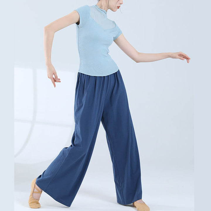 Pantalones de pierna ancha con cordón de algodón sueltos con Buddha Stones para danza de yoga con bolsillos