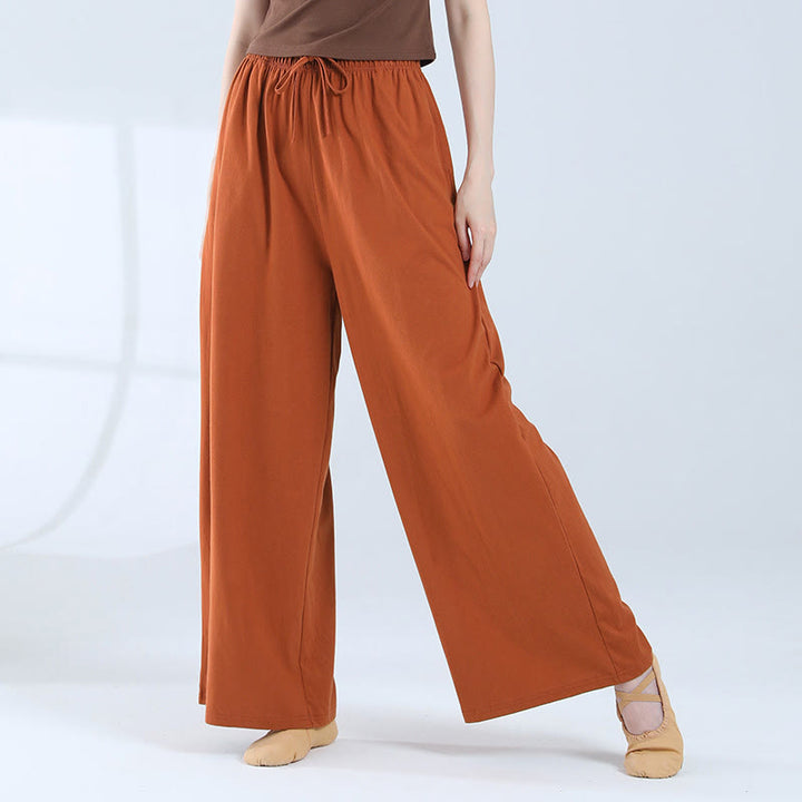 Pantalones de pierna ancha con cordón de algodón sueltos con Buddha Stones para danza de yoga con bolsillos