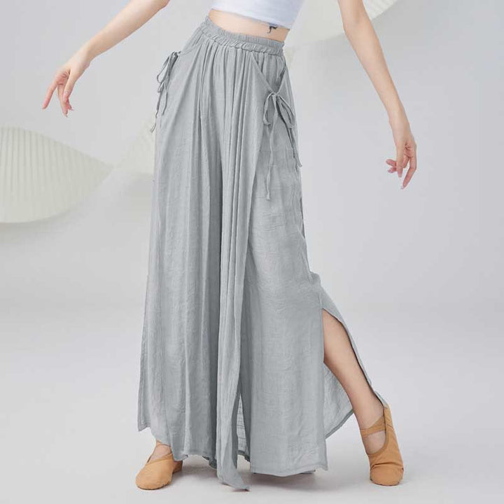 Pantalones anchos de lino y algodón sueltos de color sólido con piedras de Buddha Stones para yoga, danza clásica - Gris - US8-10，UK/AU12-14，EU40-42 (2XL) - image 6