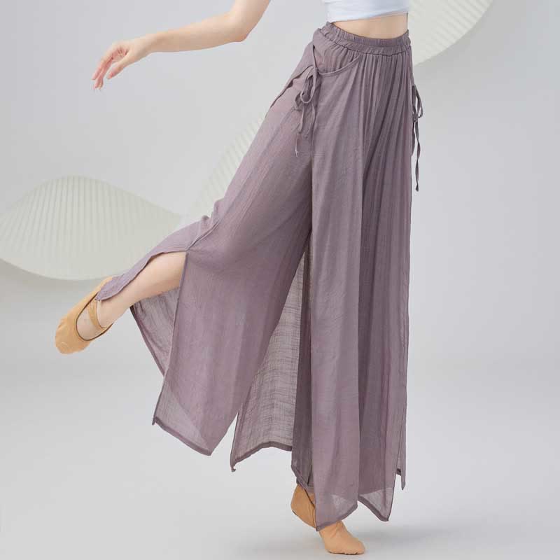 Pantalones anchos de lino y algodón sueltos de color sólido con piedras de Buddha Stones para yoga, danza clásica - RosyBrown - US8-10，UK/AU12-14，EU40-42 (2XL) - image 0