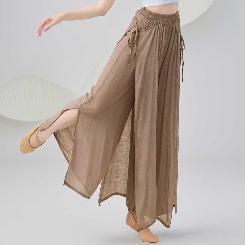 Pantalones anchos de lino y algodón sueltos de color sólido con piedras de Buddha Stones para yoga, danza clásica - Marrón - US8-10，UK/AU12-14，EU40-42 (2XL) - image 9