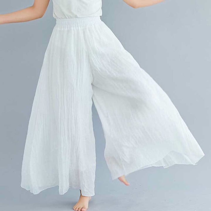Buddha Stones - Pantalones de pierna ancha para mujer, estilo casual, sueltos, de algodón y lino, para yoga y danza - Blanco - US2, UK/AU6, UE34 (M) - image 3