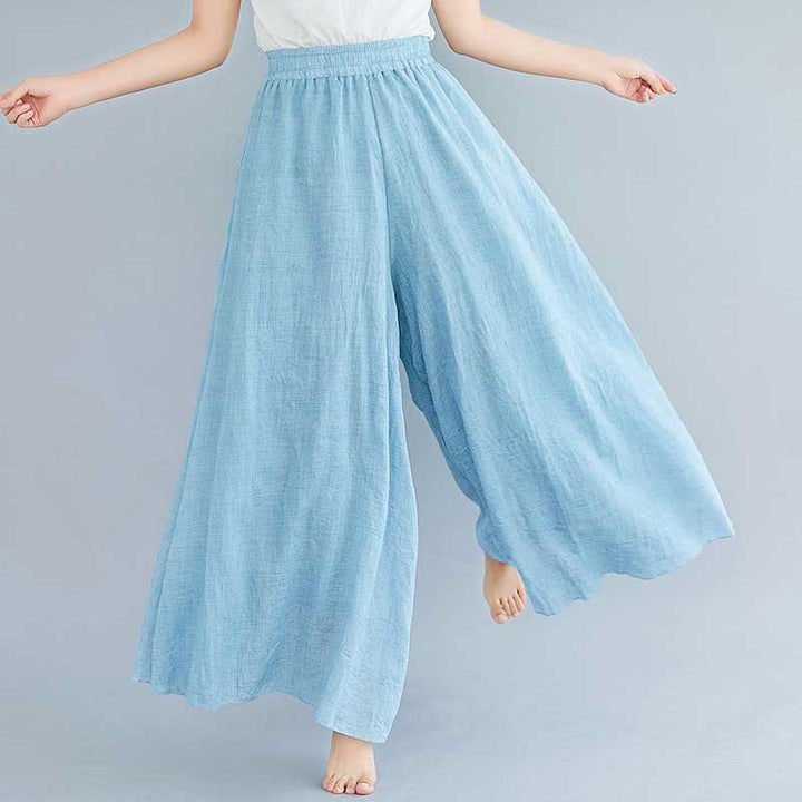 Buddha Stones - Pantalones de pierna ancha para mujer, estilo casual, sueltos, de algodón y lino, para yoga y danza - Azul claro - US2, UK/AU6, UE34 (M) - image 33