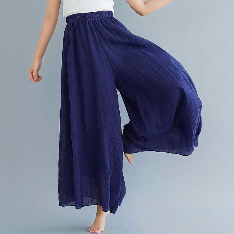 Buddha Stones - Pantalones de pierna ancha para mujer, estilo casual, sueltos, de algodón y lino, para yoga y danza - Azul marino - US2, UK/AU6, UE34 (M) - image 41