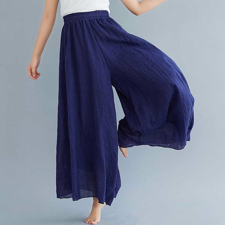 Buddha Stones - Pantalones de pierna ancha para mujer, estilo casual, sueltos, de algodón y lino, para yoga y danza - Azul marino - US2, UK/AU6, UE34 (M) - image 41