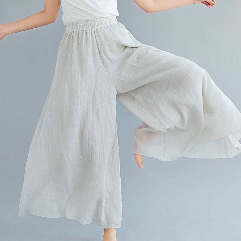 Buddha Stones - Pantalones de pierna ancha para mujer, estilo casual, sueltos, de algodón y lino, para yoga y danza - Beige - US2, UK/AU6, EU34 (M) - image 0