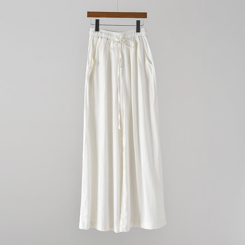 Pantalones anchos con cordón y bolsillos de lino y algodón sueltos con Buddha Stones