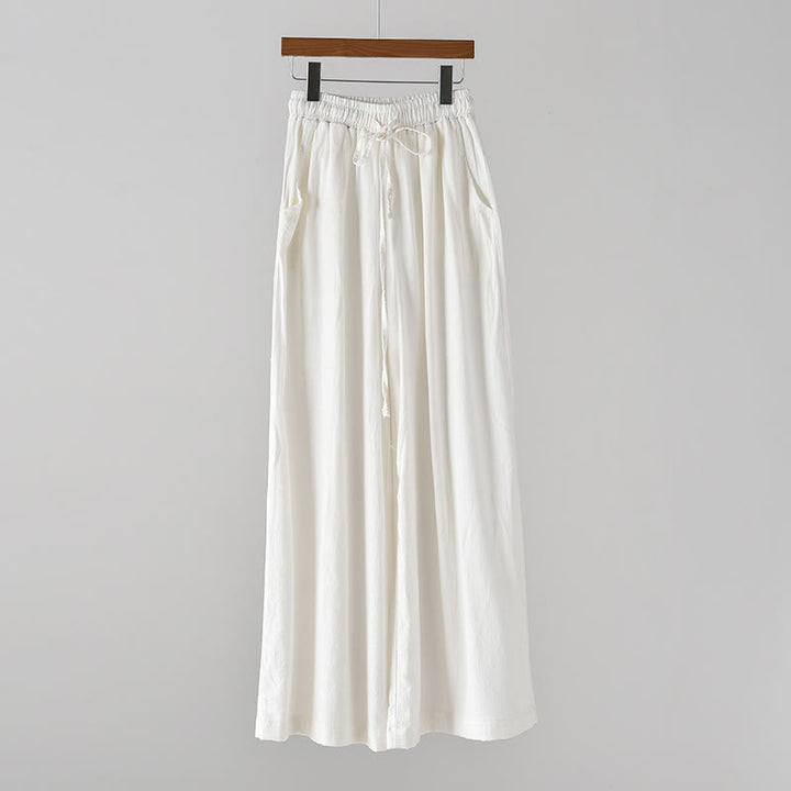 Pantalones anchos con cordón y bolsillos de lino y algodón sueltos con Buddha Stones