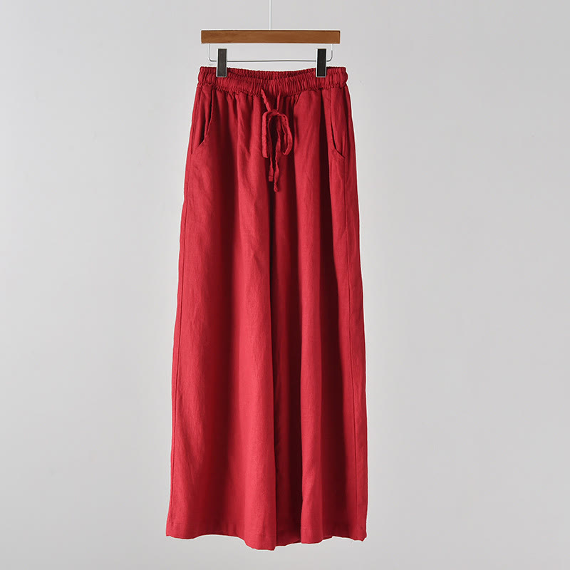 Pantalones anchos con cordón y bolsillos de lino y algodón sueltos con Buddha Stones