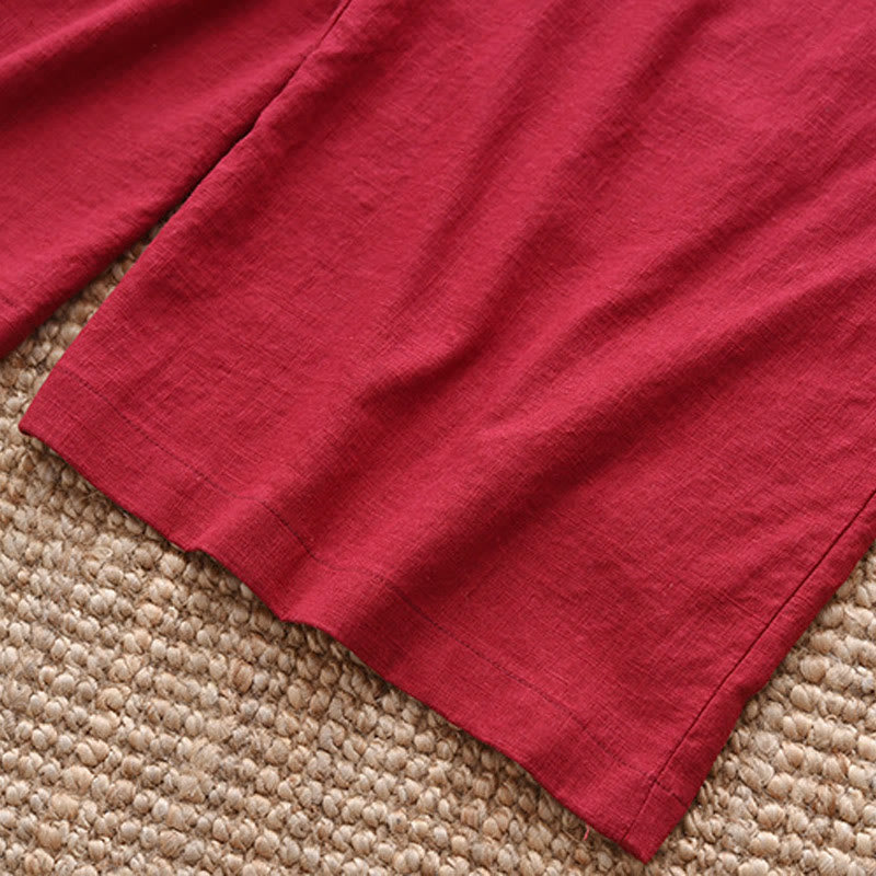 Pantalones anchos con cordón y bolsillos de lino y algodón sueltos con Buddha Stones