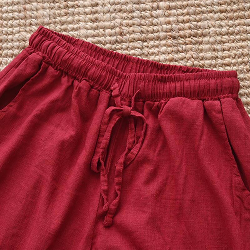 Pantalones anchos con cordón y bolsillos de lino y algodón sueltos con Buddha Stones - image 23