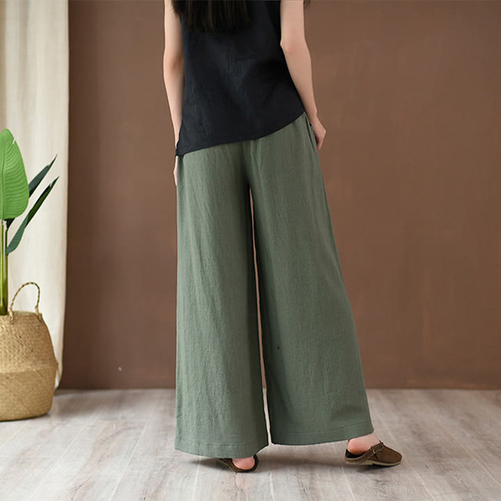 Pantalones anchos con cordón y bolsillos de lino y algodón sueltos con Buddha Stones
