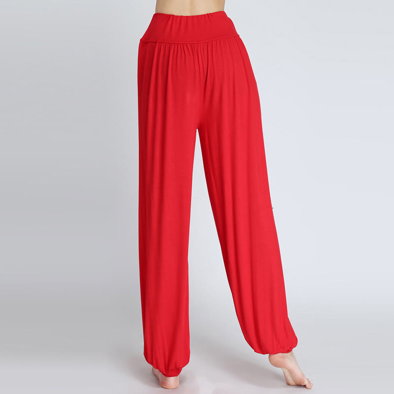 Pantalones Harem largos de danza de yoga modal de color sólido con Buddha Stones