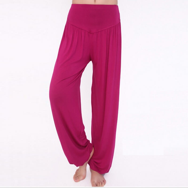 Pantalones largos tipo harén para yoga y danza con Buddha Stones en color liso - Rojo violeta medio - US14, UK/AU18, EU46 (3XL) - image 51