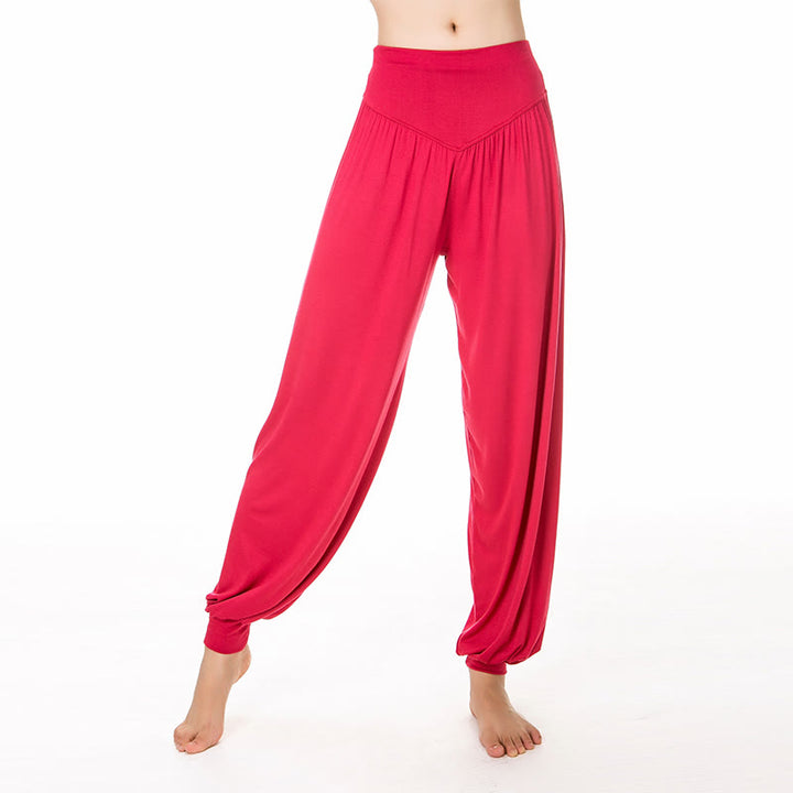 Pantalones Harem largos de danza de yoga modal de color sólido con Buddha Stones