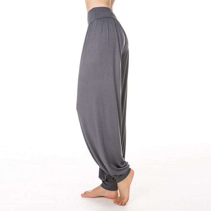 Pantalones Harem largos de danza de yoga modal de color sólido con Buddha Stones